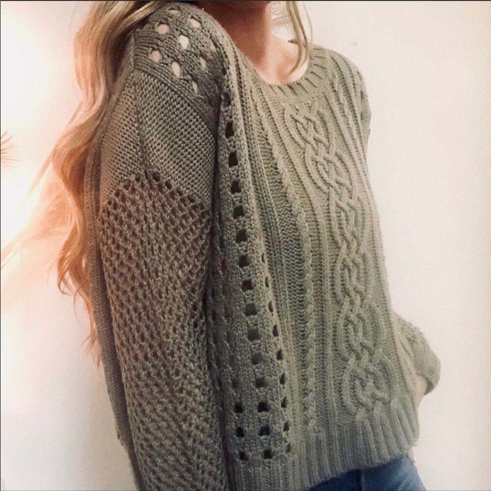 NORDSTROM Trouve Open Weave Camel Pullover Sweater Chunky Knit Boxy Boho L